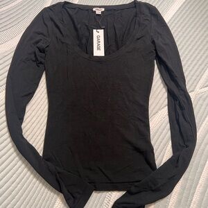Garage Women's jet Black soft scoop neck Long Sleeve Top